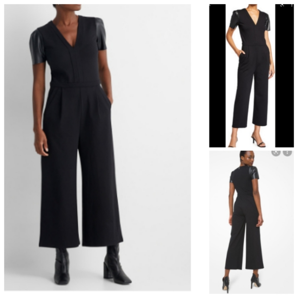 Michael Kors Faux Leather Sleeve Jumpsuit